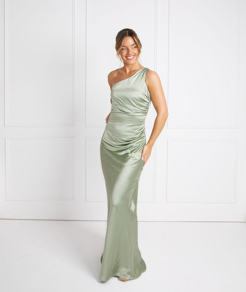 One Shoulder Satin Bridesmaid Dress - Sage One Shoulder Satin Bridesmaid Dress - Sage