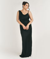 Cowl Asymmetrical Satin Bridesmaid Dress - Black