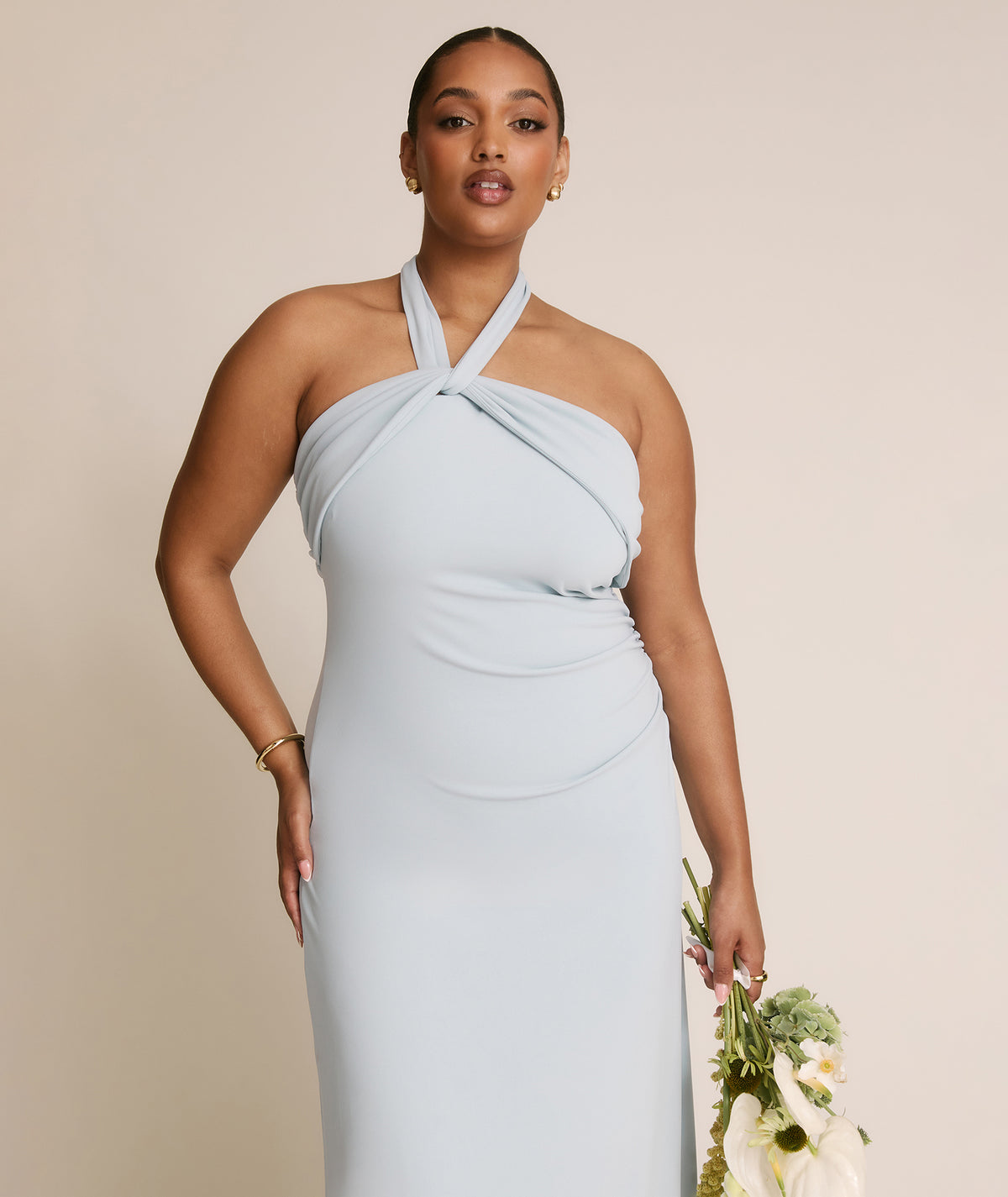 Halter Neck Stretch Sculpt Bridesmaid Dress - Pale Blue