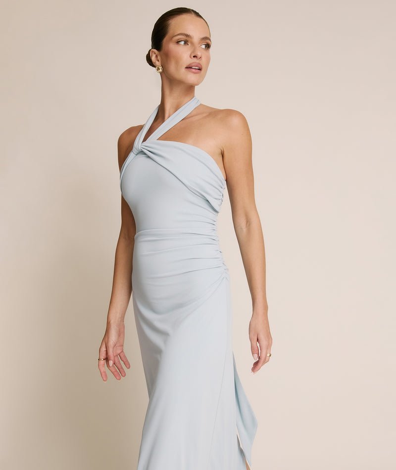 Halter Neck Stretch Sculpt Bridesmaid Dress - Pale Blue