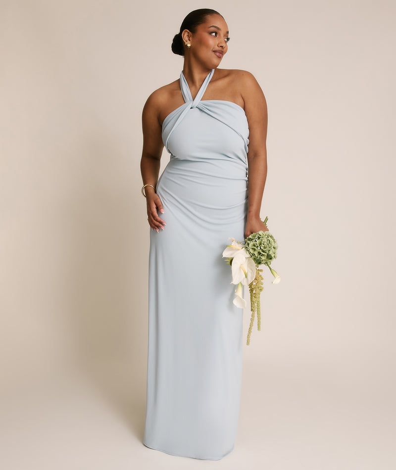 Halter Neck Stretch Sculpt Bridesmaid Dress - Pale Blue
