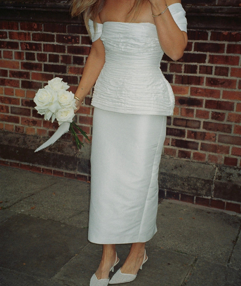 Bardot Peplum Midi Dress - Ivory