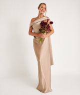 One Shoulder Drape Satin Bridesmaid Dress - Champagne