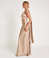 One Shoulder Drape Satin Bridesmaid Dress - Champagne