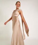 One Shoulder Drape Satin Bridesmaid Dress - Champagne