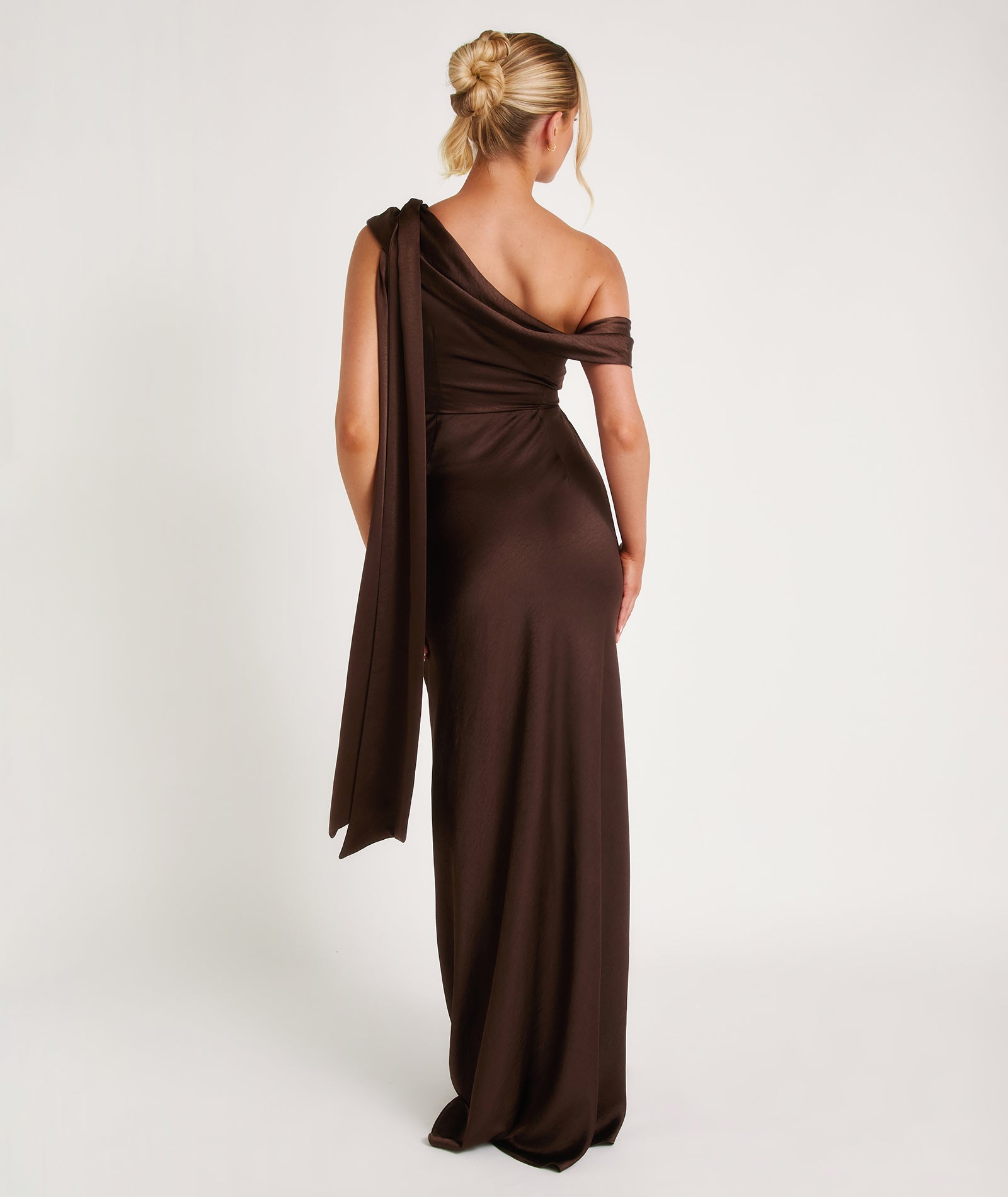 One Shoulder Drape Satin Bridesmaid Dress