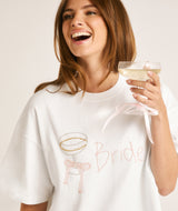 Bride Champagne Coupe Beaded Tee - White