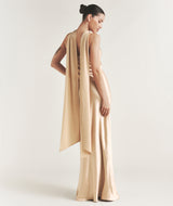 Bandeau Satin Bridesmaid Dress with Chiffon Neck Scarf - Champagne