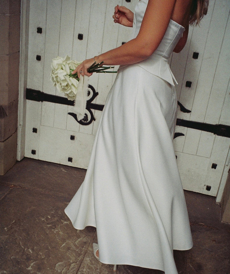 Satin Corset Midi Dress - Ivory Six Stories Satin Corset Midi Dress - Ivory Six Stories