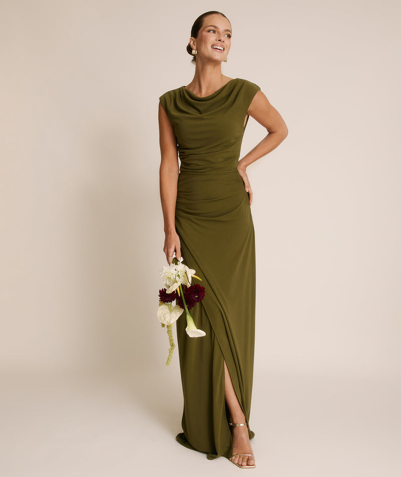 Cowl Wrap Neck Stretch Sculpt Bridesmaid Dress - Fern Green Six Stories Cowl Wrap Neck Stretch Sculpt Bridesmaid Dress - Fern Green Six Stories