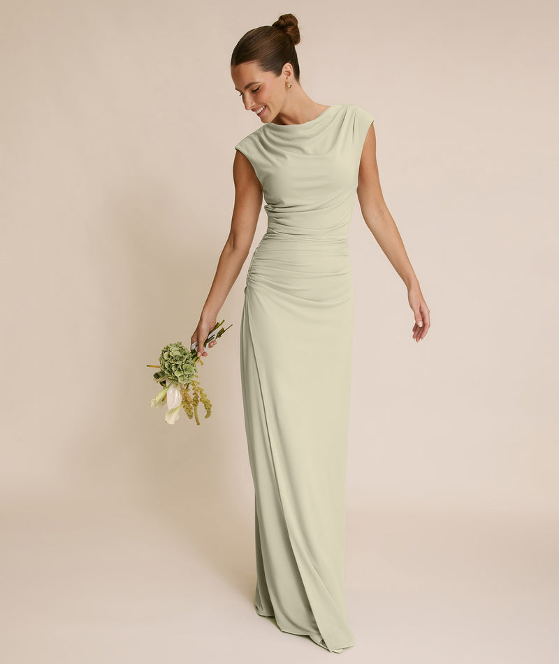 Cowl Wrap Neck Stretch Sculpt Bridesmaid Dress - Soft Sage