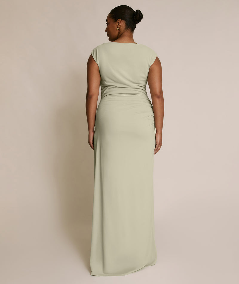 Cowl Wrap Neck Stretch Sculpt Bridesmaid Dress - Soft Sage