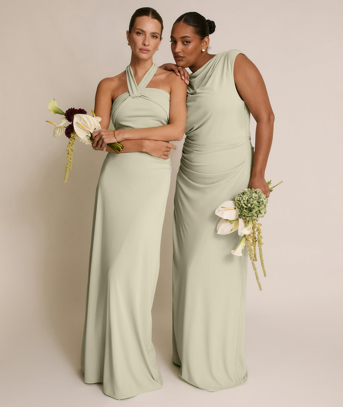 Cowl Wrap Neck Stretch Sculpt Bridesmaid Dress - Soft Sage