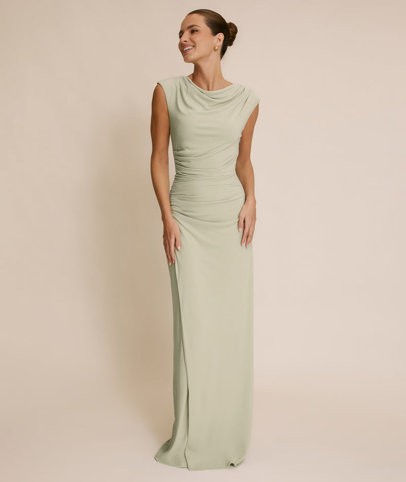 Cowl Wrap Neck Stretch Sculpt Bridesmaid Dress - Soft Sage