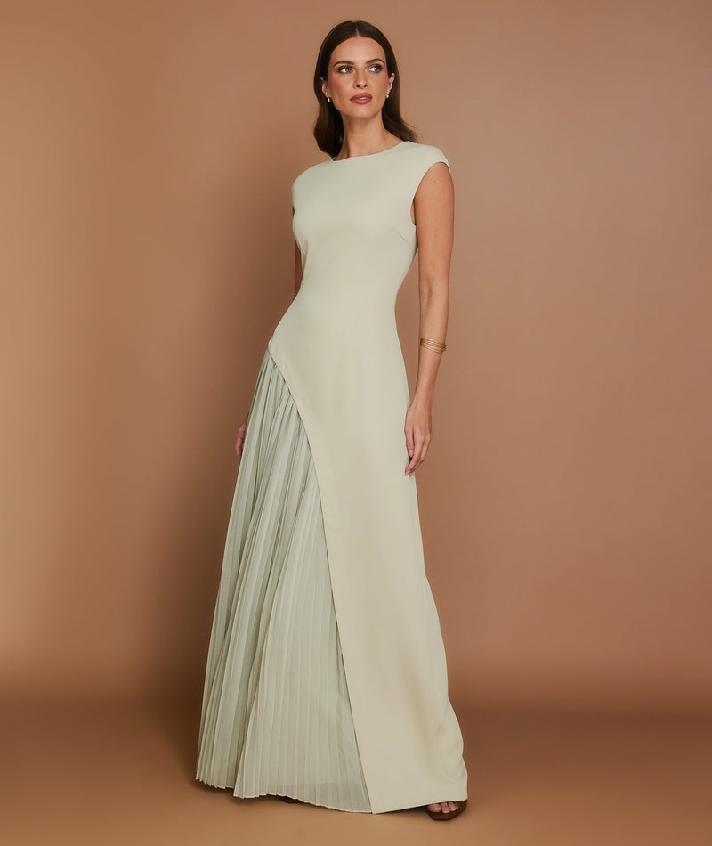 Cap Sleeve Pleated Maxi Dress - Pistachio