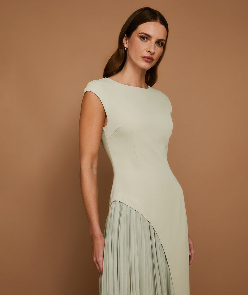 Cap Sleeve Pleated Maxi Dress - Pistachio