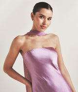 Bandeau Satin Bridesmaid Dress with Chiffon Neck Scarf - Orchid