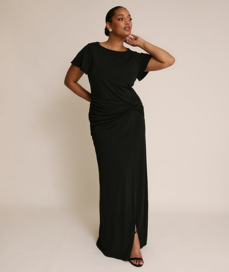 Flutter Sleeve Stretch Sculpt Bridesmaid Dress - Black