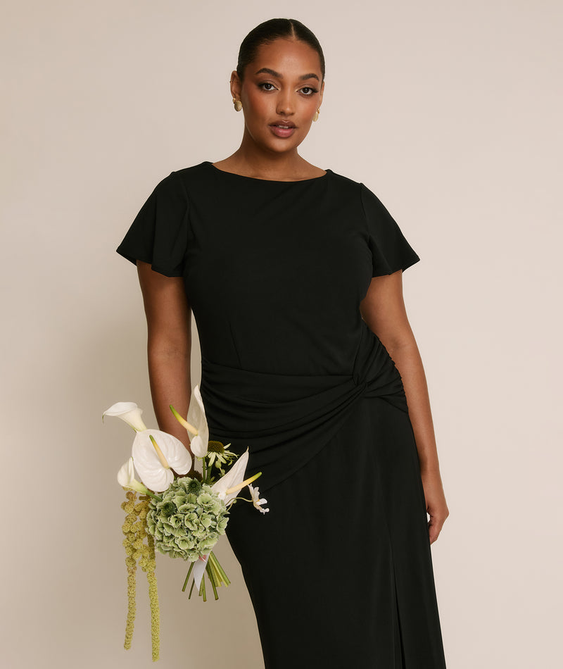 Flutter Sleeve Stretch Sculpt Bridesmaid Dress - Black