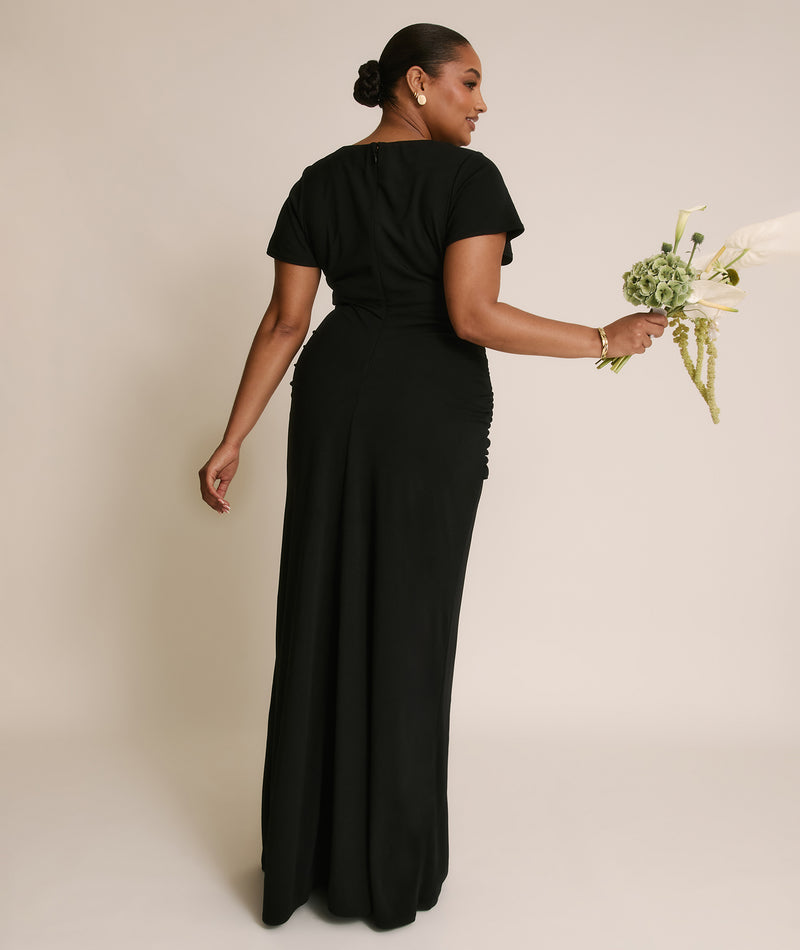 Flutter Sleeve Stretch Sculpt Bridesmaid Dress - Black