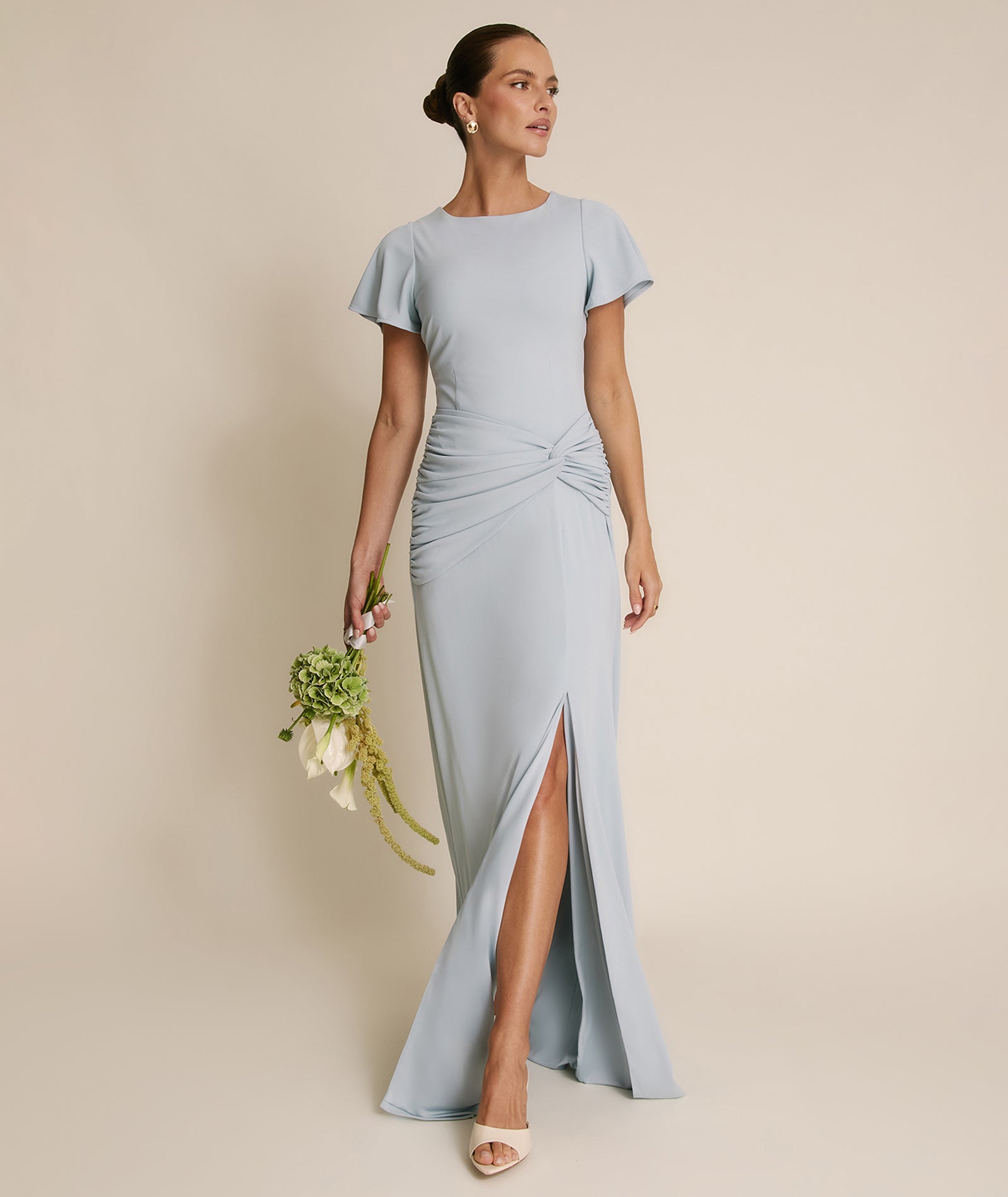 Short Bridesmaid Dress with Flutter Sleeves Pool