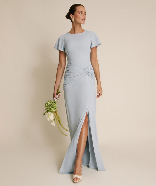 Flutter Sleeve Stretch Sculpt Bridesmaid Dress - Pale Blue