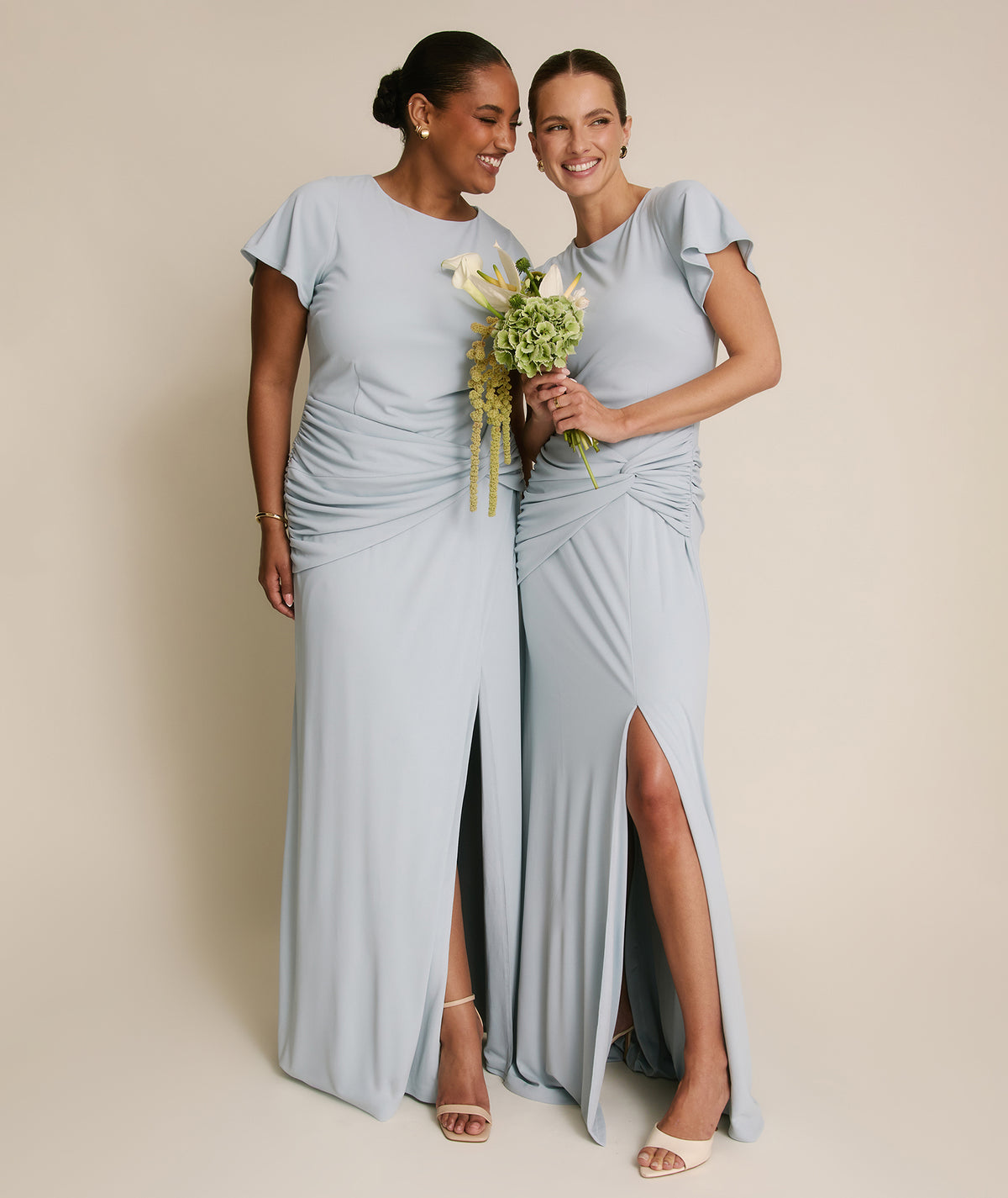 Flutter Sleeve Stretch Sculpt Bridesmaid Dress - Pale Blue