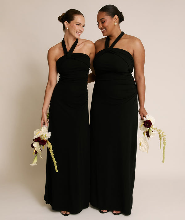 Halter Neck Stretch Sculpt Bridesmaid Dress - Black