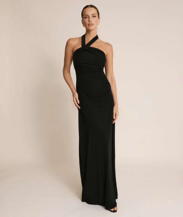 Halter Neck Stretch Sculpt Bridesmaid Dress - Black
