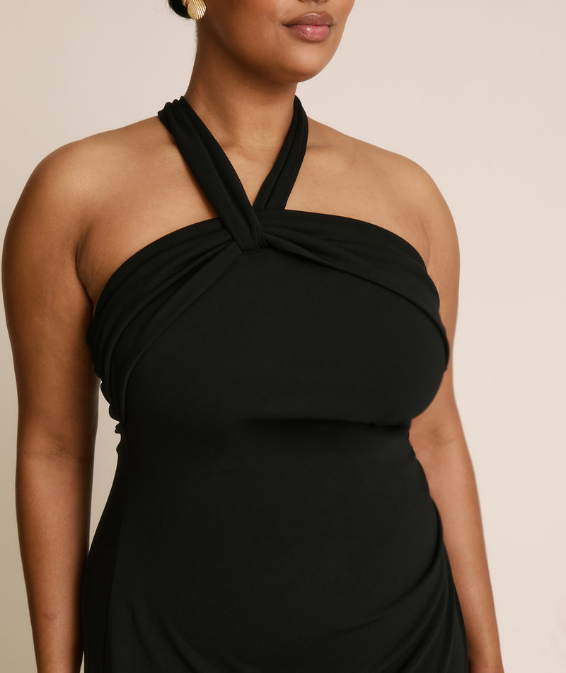Halter Neck Stretch Sculpt Bridesmaid Dress - Black