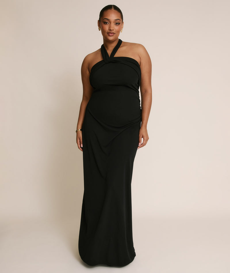 Halter Neck Stretch Sculpt Bridesmaid Dress - Black