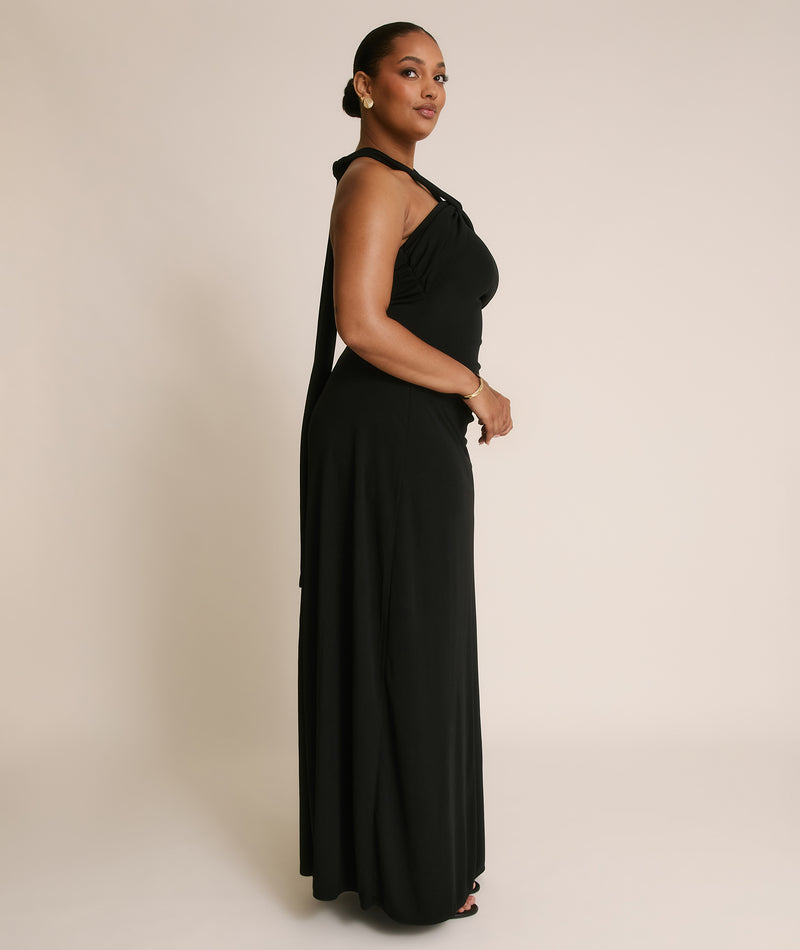Halter Neck Stretch Sculpt Bridesmaid Dress - Black