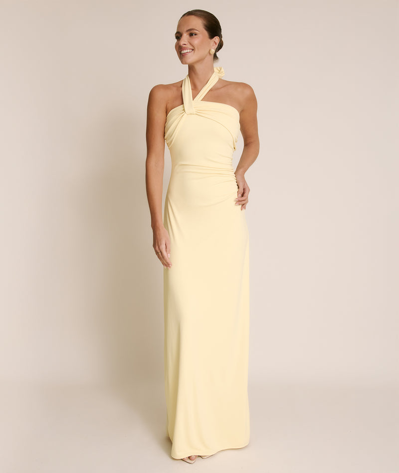 Halter Neck Stretch Sculpt Bridesmaid Dress - Lemon