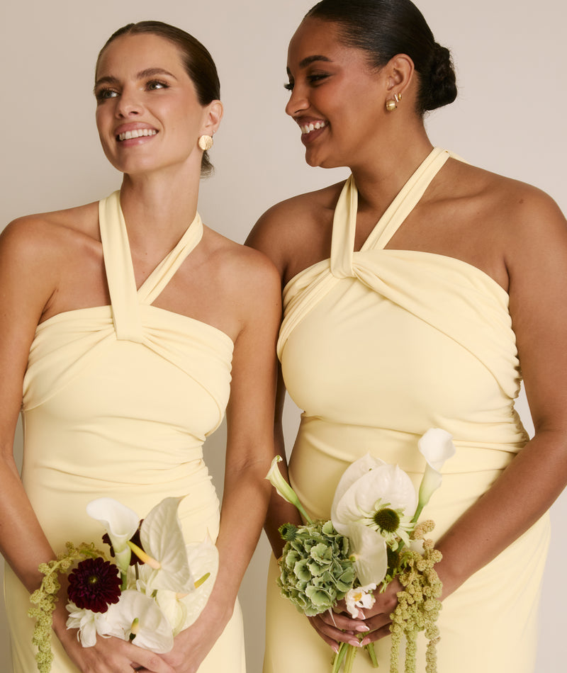 Halter Neck Stretch Sculpt Bridesmaid Dress - Lemon