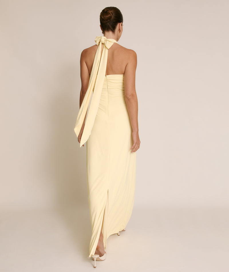 Halter Neck Stretch Sculpt Bridesmaid Dress - Lemon