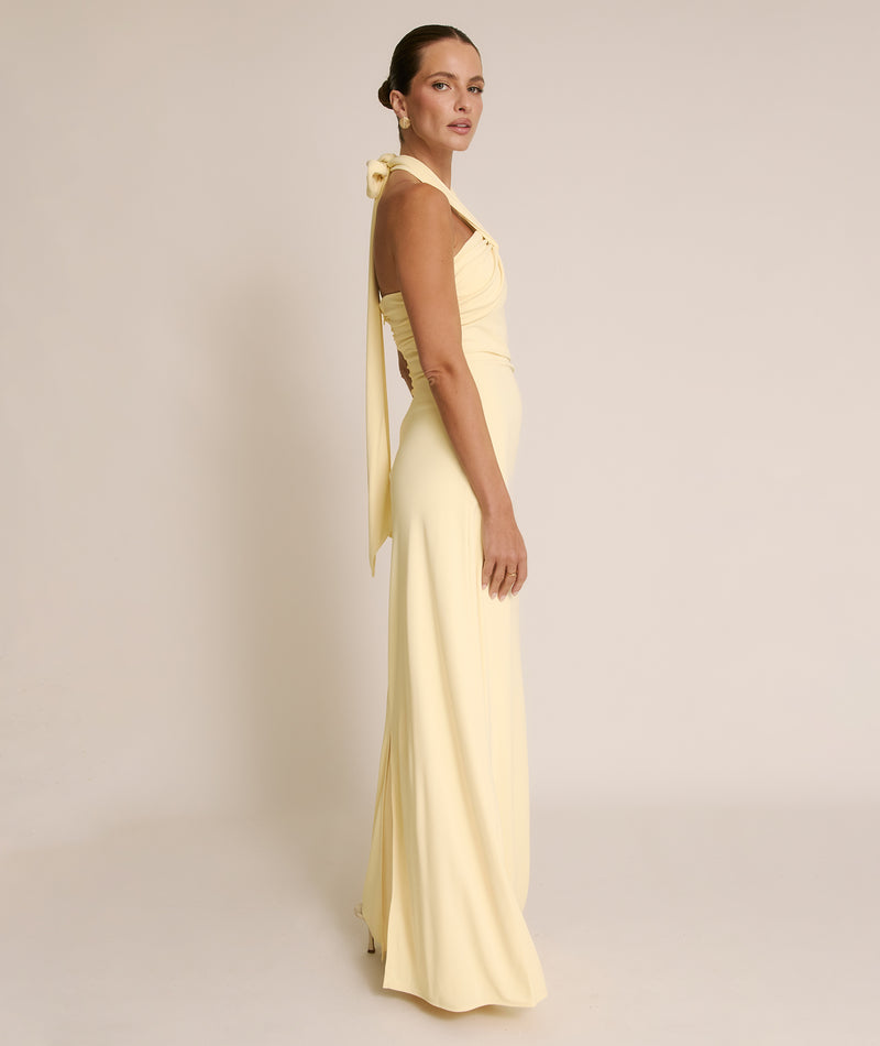 Halter Neck Stretch Sculpt Bridesmaid Dress - Lemon