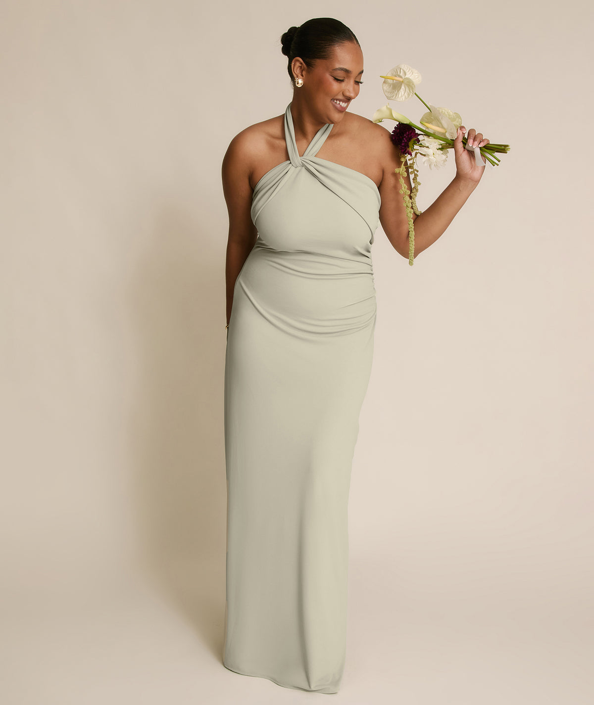 Halter Neck Stretch Sculpt Bridesmaid Dress - Soft Sage