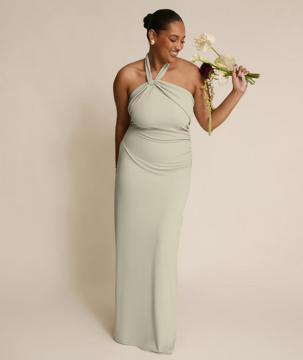 Twist Back Satin Bridesmaid Dress - Sage Six Stories Twist Back Satin Bridesmaid Dress - Sage Six Stories