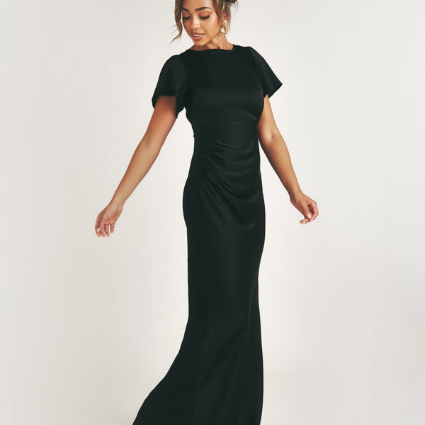 princess polly baby blue dress Jasmine Duchess Satin Black 50s Style Evening Dress main image 1