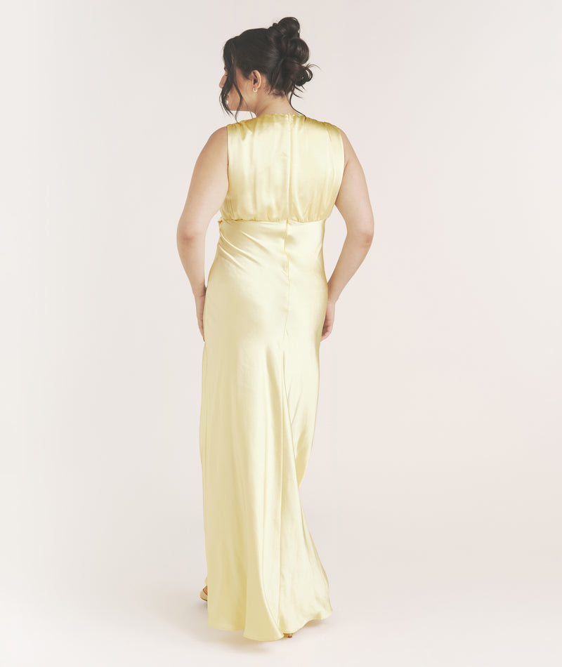 Drape Detail Satin Bridesmaid Dress - Butter Lemon