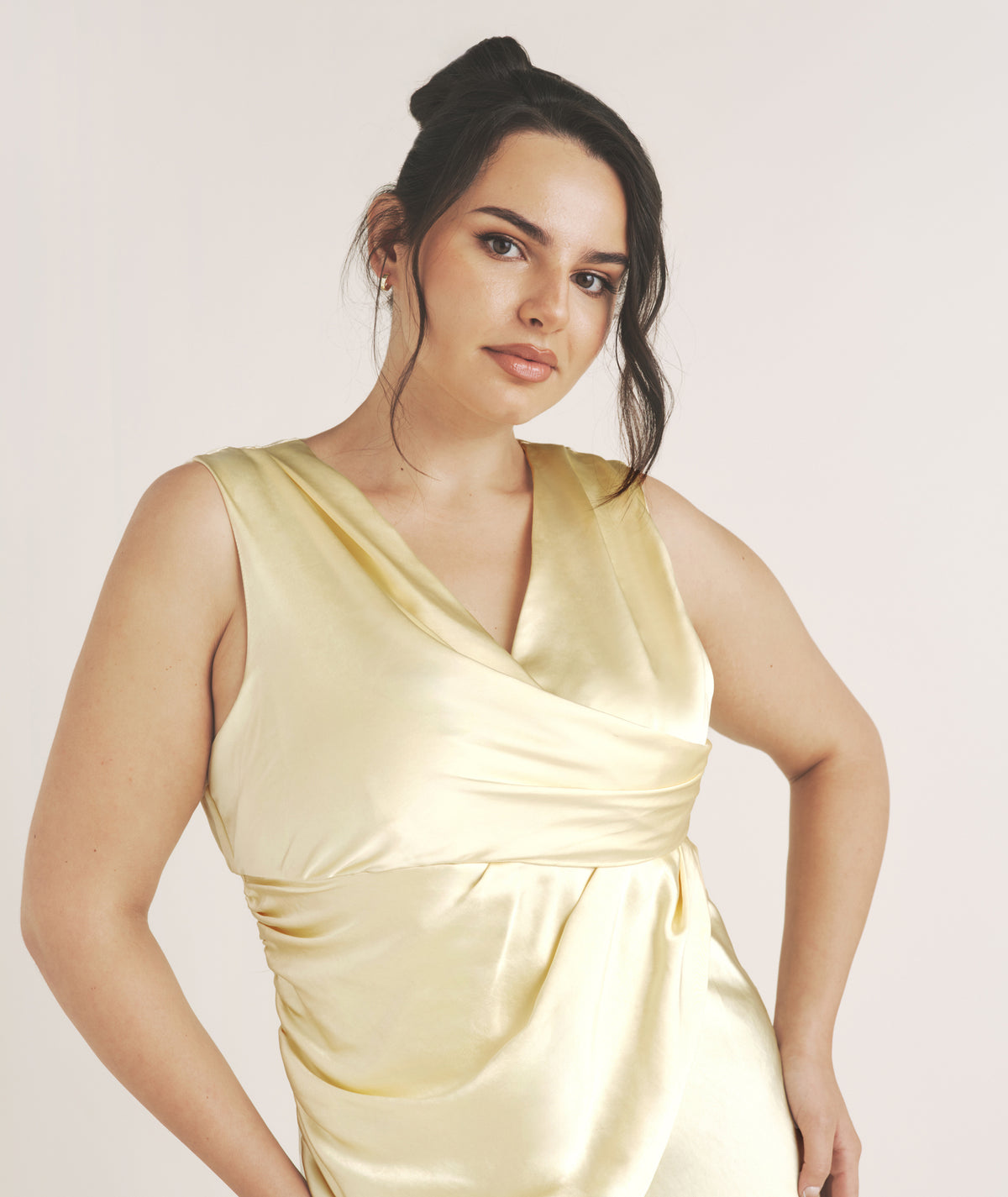 Drape Detail Satin Bridesmaid Dress - Butter Lemon