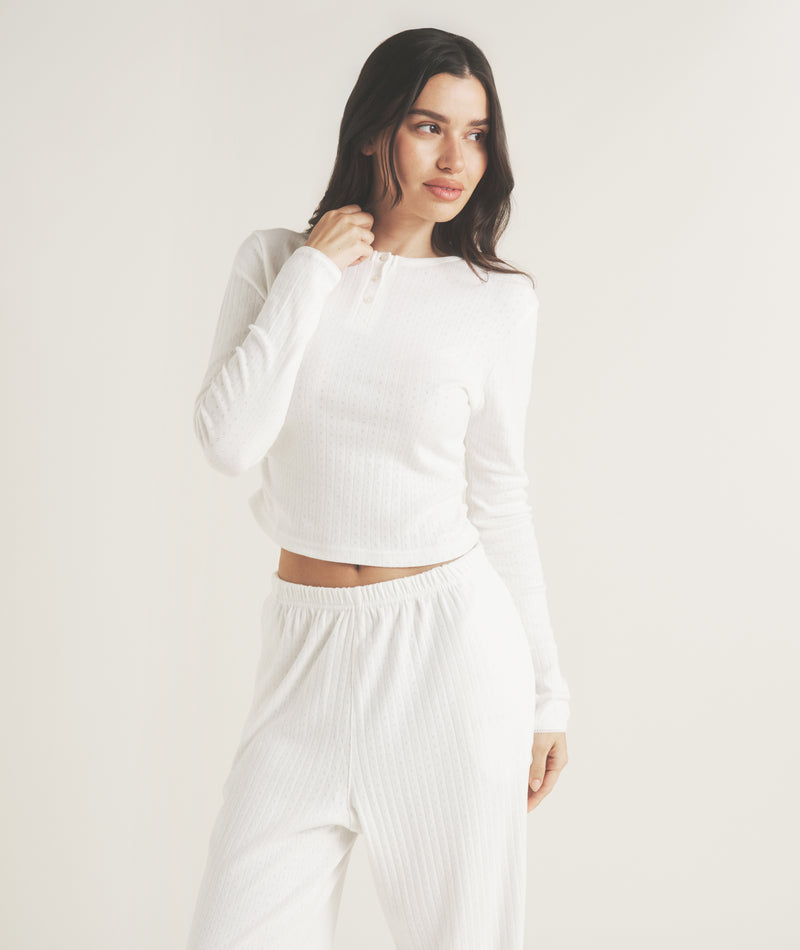 Pointelle Long Sleeve Pyjama Top - Coconut
