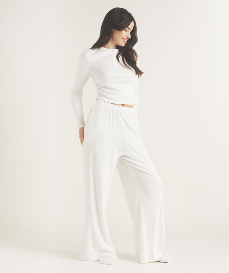 Pointelle Long Sleeve Pyjama Top - Coconut