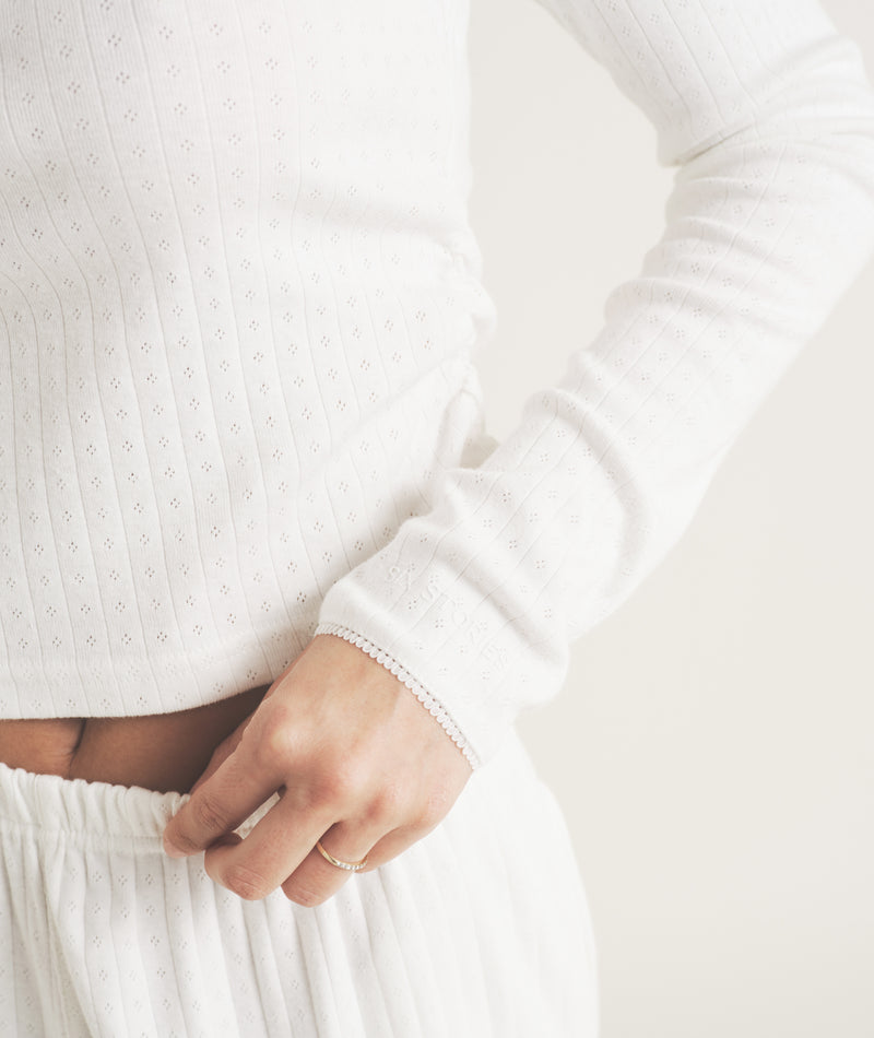 Pointelle Long Sleeve Pyjama Top - Coconut