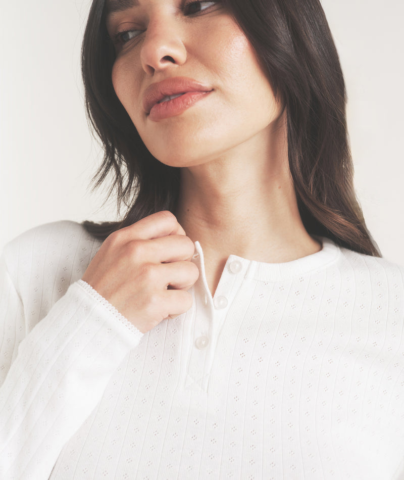 Pointelle Long Sleeve Pyjama Top - Coconut