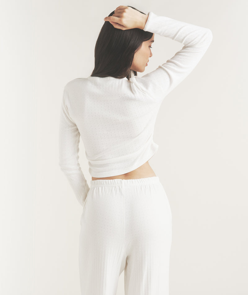 Pointelle Long Sleeve Pyjama Top - Coconut