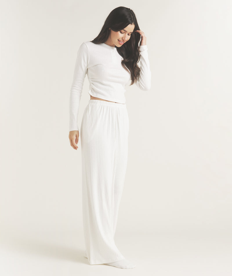 Pointelle Long Sleeve Pyjama Top - Coconut