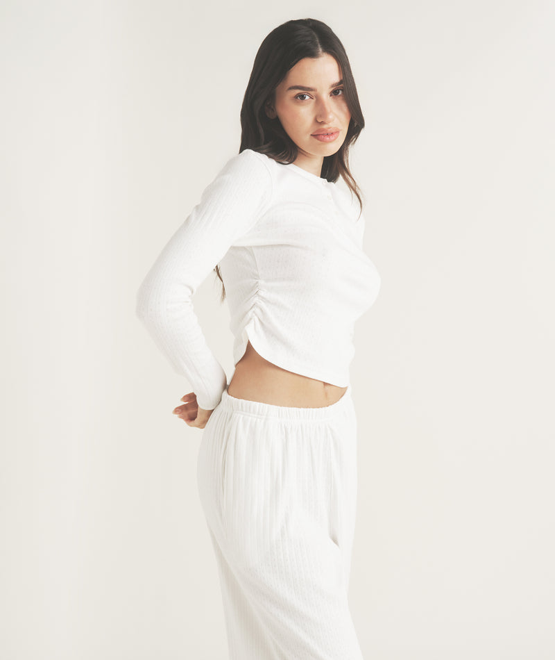 Pointelle Long Sleeve Pyjama Top - Coconut