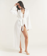Satin Ruffle Cuff Maxi Robe - Ivory