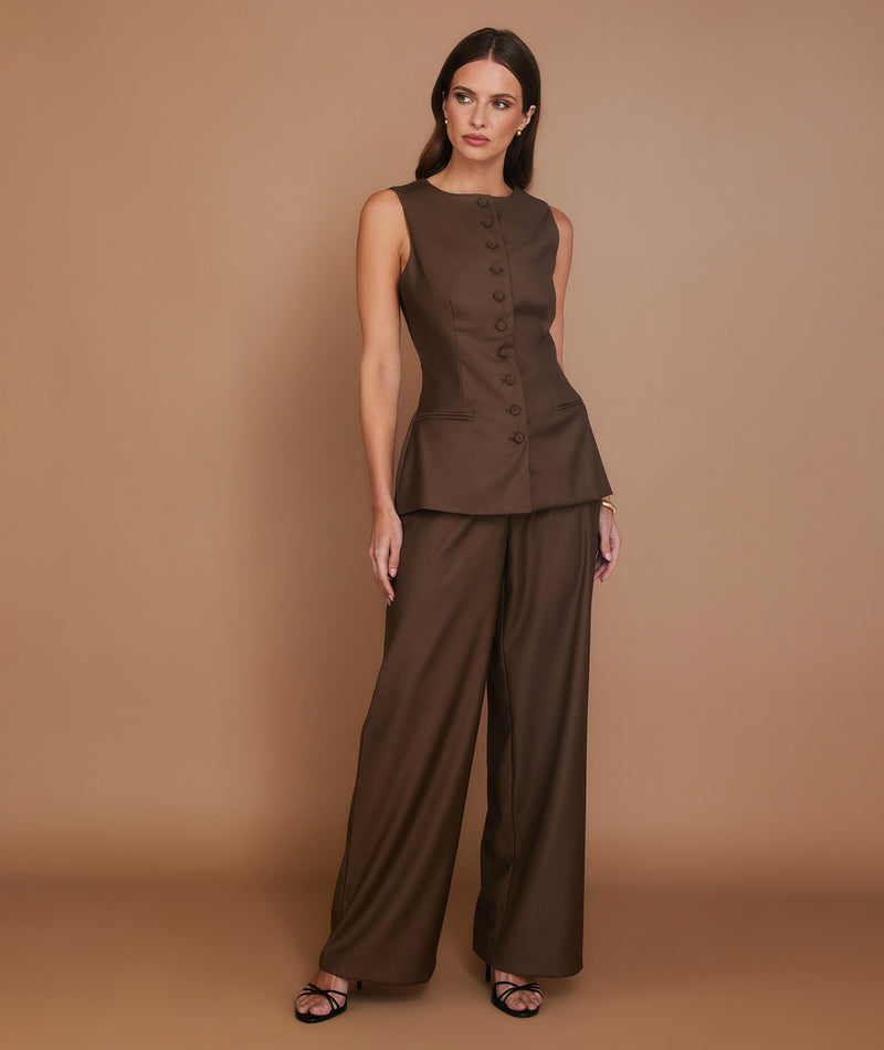 Button Through Tailored Waistcoat - Chocolate